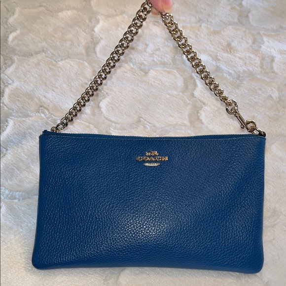 Coach Cobalt Blue Pebbled Leather Chain Wristlet/Mini Bag - Picture 3 of 11